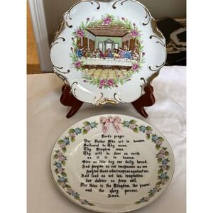 Vintage Kasuga Ware The Last Supper & Lords Prayer Collector Plate Set Japan